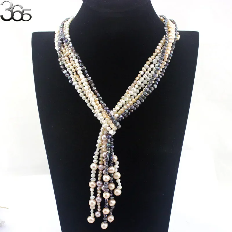 

BGSJ 4-5mm Freeform& 9-10mm Round Freshwater Pearl Knot Jewelry Long Sweater Necklace Strand 50"