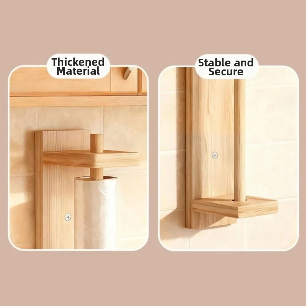 

Wood Paper Towel Holder Creative Wall Mounted Roll Paper Hanger Multifunction Simple Plastic Wrap Organizer Kitchen