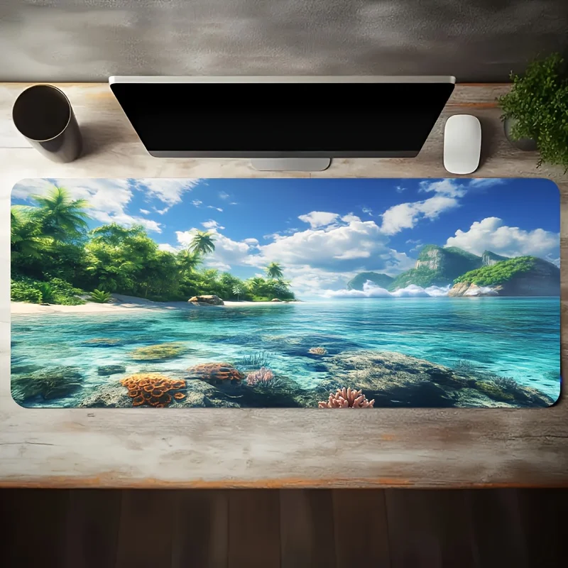 CIFBUY Large Gaming Mouse Pad Tropical Island Scenery Non-slip Washable Rubber Base Oversized Desk Mat Office Computer Decor