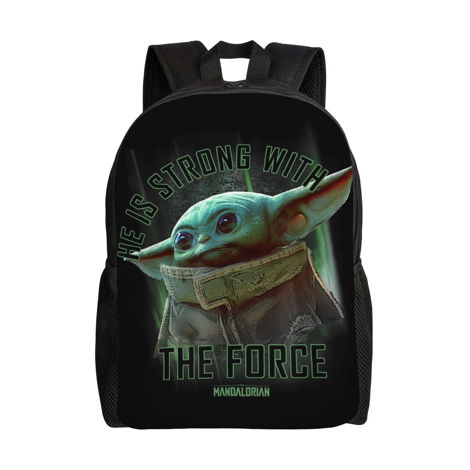 Manda-lorians Grogu He Is Strong With The Force Backpack for Men Women Student Work Daypack  Laptop Computer Canvas Bags Outdoor