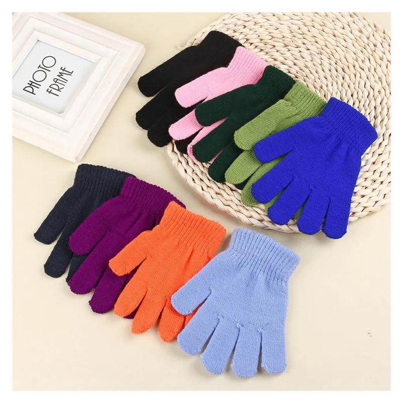 5-12Y Winter Knitted Children\'s Gloves Full Finger Boy Girl Glove Warm Thick Kids Gloves Baby Gloves Candy Color Cotton Mittens