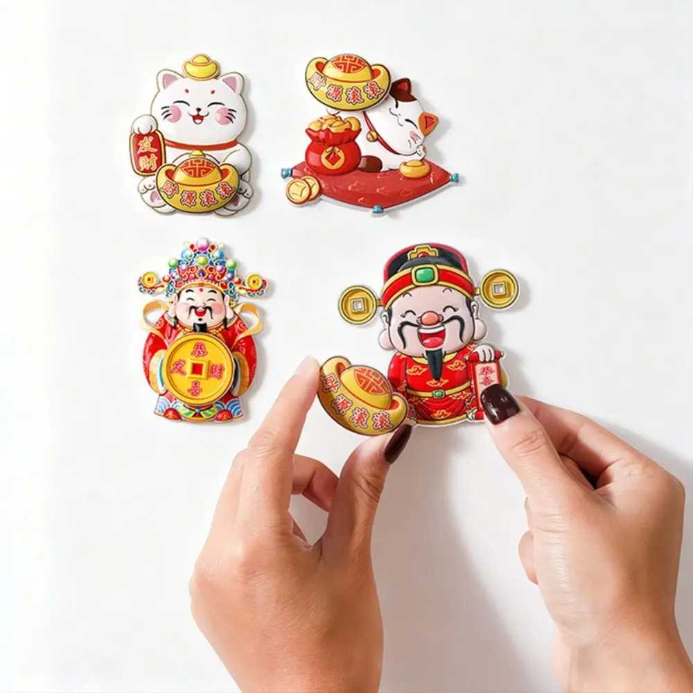 Rotatable New Year Magnetic Sticker Maneki Neko God of Wealth 3D Refrigerator Magnets Reusable Blessing Lucky Cat Fridge Magnets