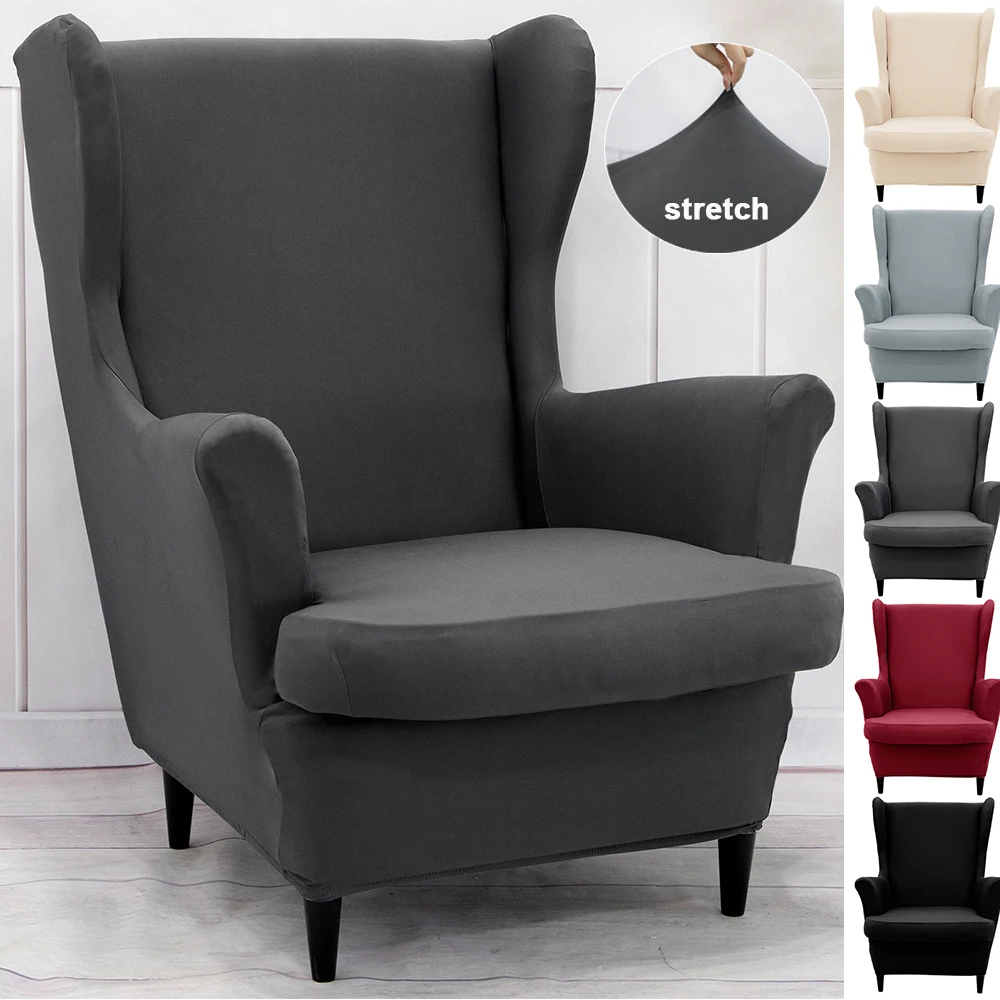 Solide Farbe Ohren sessel bezüge Stretch Wingback Sessel bezug mit Sitzkissen bezug elastisch