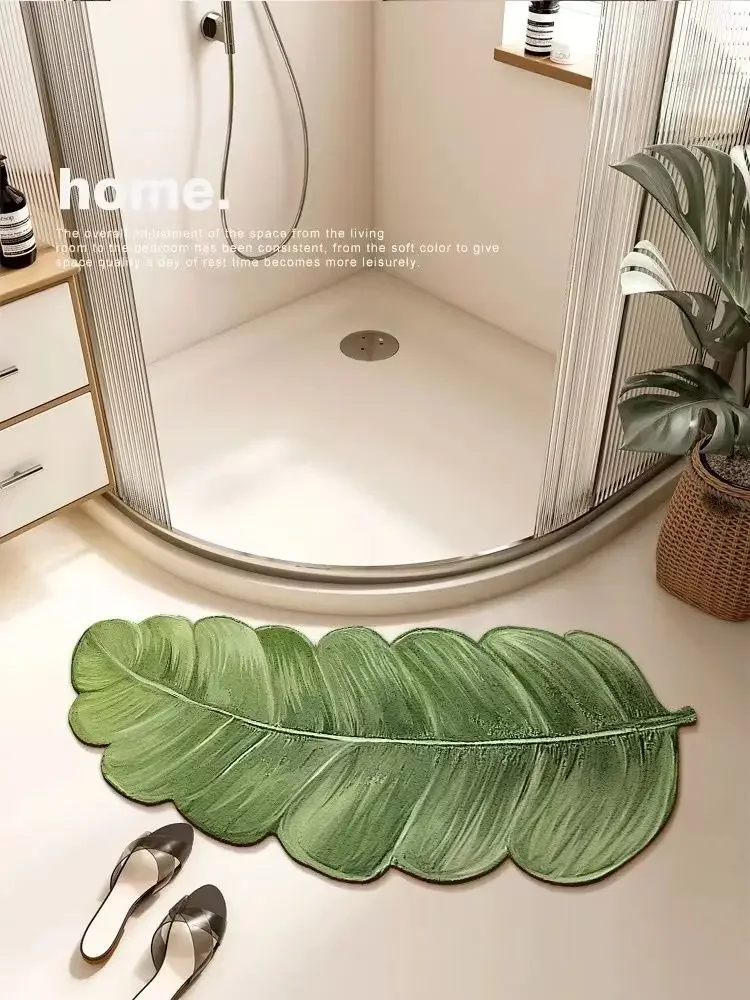 Green Plant Bathroom Absorbent Floor Mat Bathroom Toilet Doorway Shower Room Foot Mat Diatomite Shaped Non-slip Entry Mat