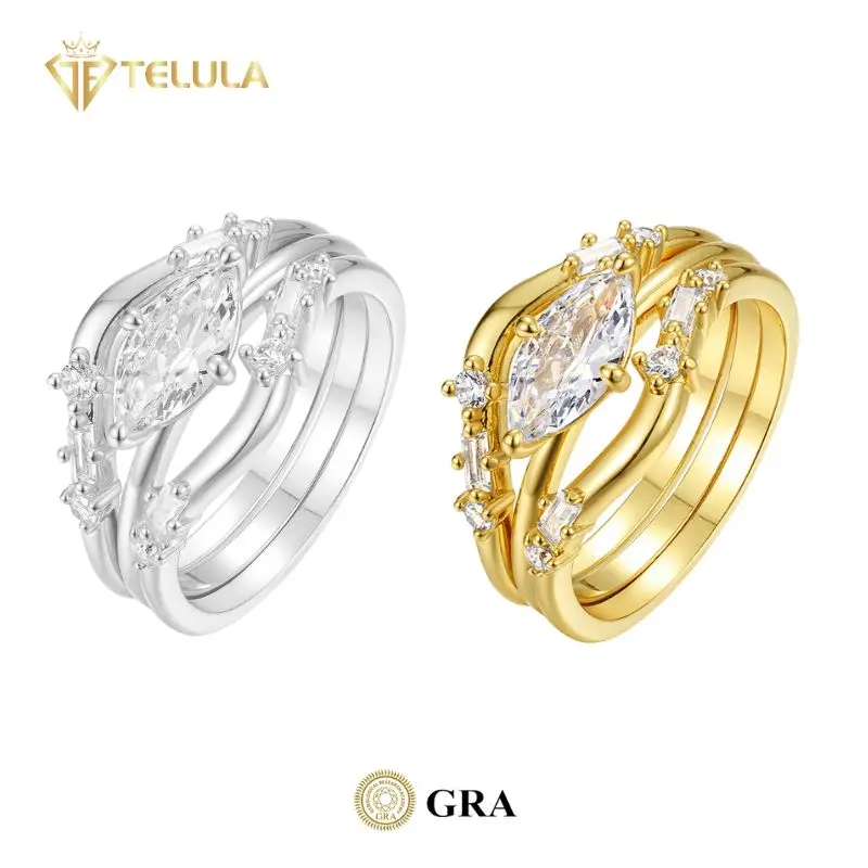 

1CT Marquise Cut Moissanite Ring Set S925 Sterling Silver Moissanite Rings GRA Certified Moissanite Ring
