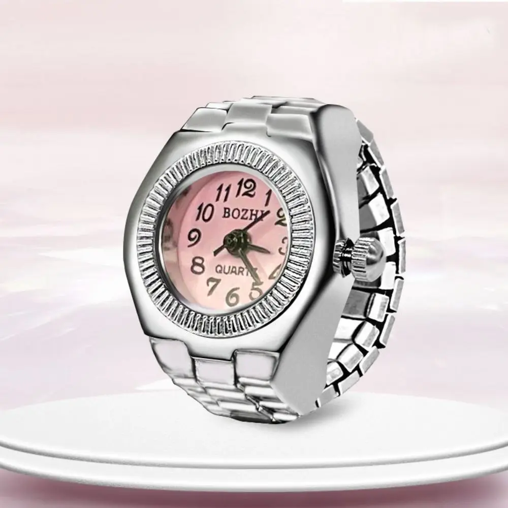 Punk Mini Finger Watch Rings Creative Elastic Strap Watches Couple Rings Alloy Roman Quartz Watch Rings