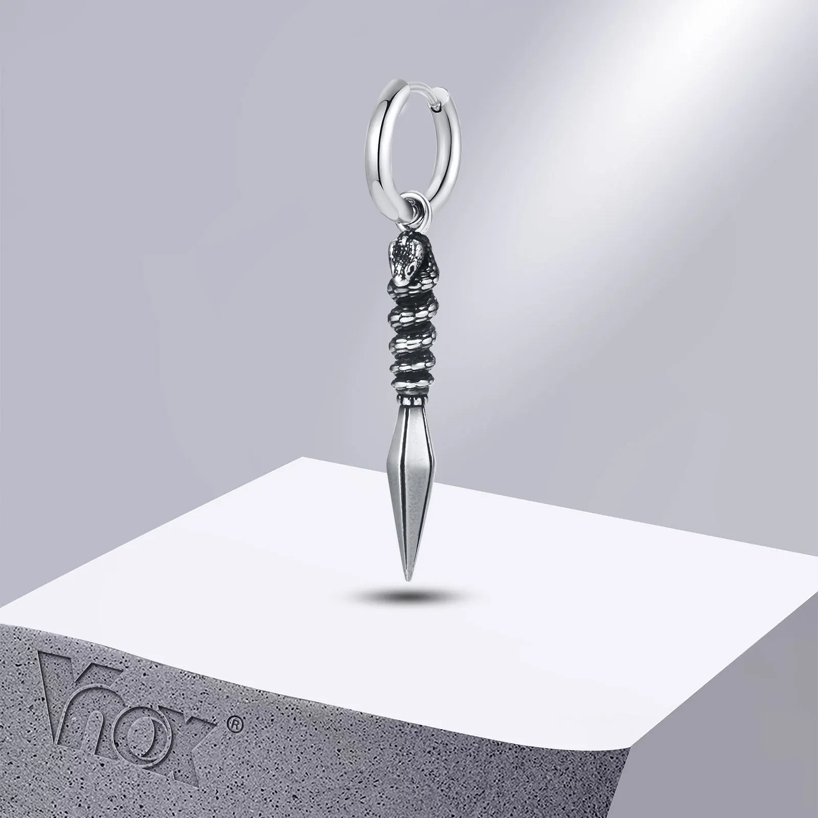 Vnox Rock Punk Arrowhead Earrings for Men Boys, Cool Stainless Steel Snake Spear Point Style Dangle Ear Gifts Jewelry