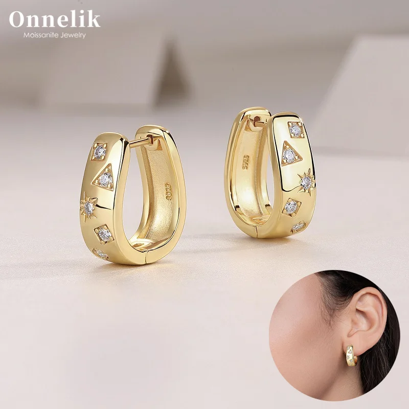 

Onnelik 925 Sterling Silver Plated 18K Yellow Gold Full 0.03ct Moissanite Hoop Earrings with GRA for Women Wedding Fine Jewelry