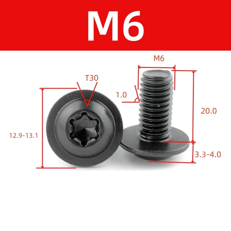 5/10 Stück 304 schwarze Edelstahl-Torx-Schrauben M5 M6 verschleißfester, kratzfester Unterlegscheibenkopf für Auto, Motorrad, Roller, ATV, Kunststoffabdeckungen – Detail 4