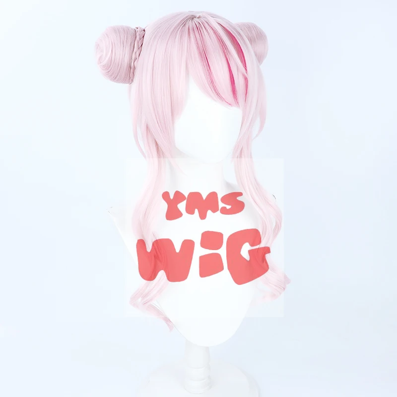 Virtual YouTuber Tanaka Hime Cosplay Wig Braided Buns HimeHina Channel Virtual Youtuber Headwear Pink Long Curly Side Bangs Girl