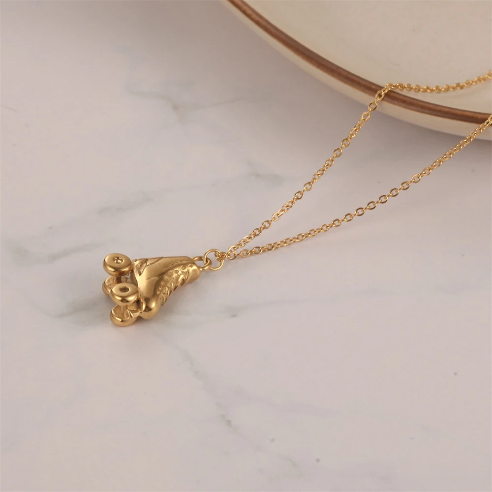 Hip Hop Roller Skate Charm Necklace Stainless Steel Chain Shoes Pendants Necklace Fashion Sport  Jewelry Accessory