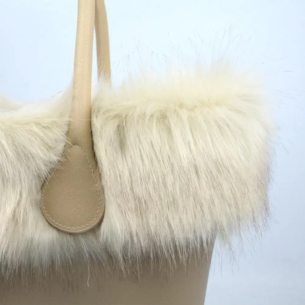 2022 New Women Girl O BAG Decoration Faux Fox Fur Beige Plush Trims Fit for Classic Big Mini Obag Winter Autumn Handlebags