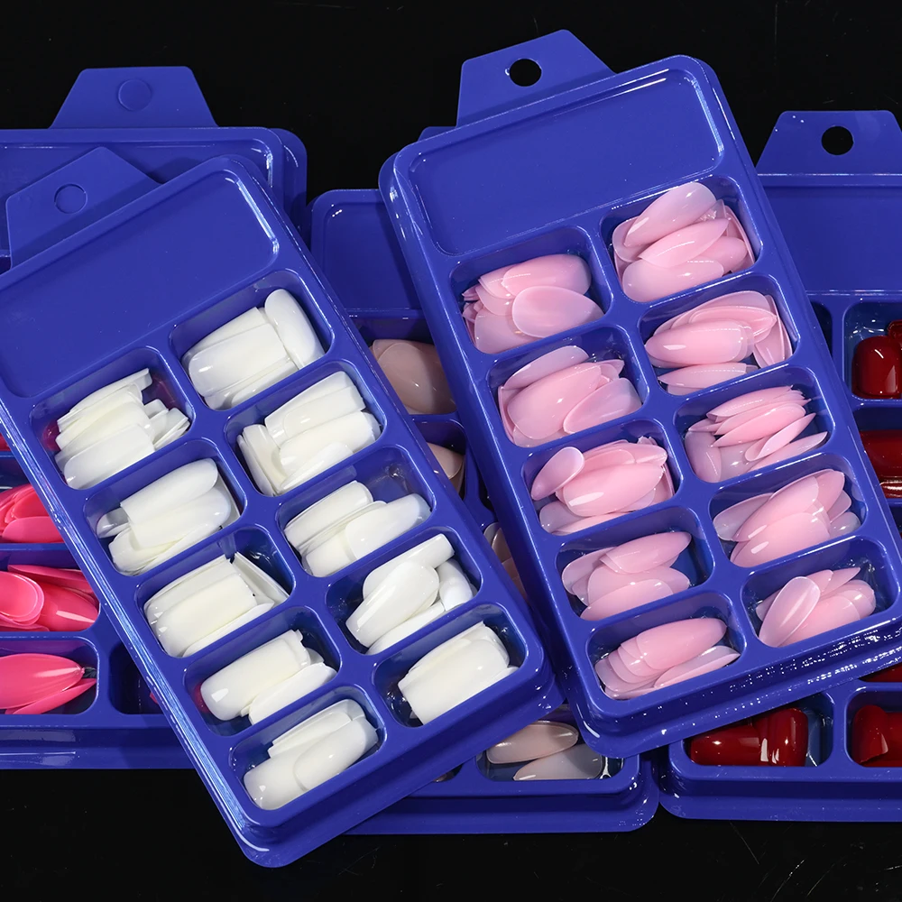 120 pièces/boîte brillant rose clair faux ongles moyen amande presse sur ongles faux acrylique couverture complète faux ongles conseils ongle Decora