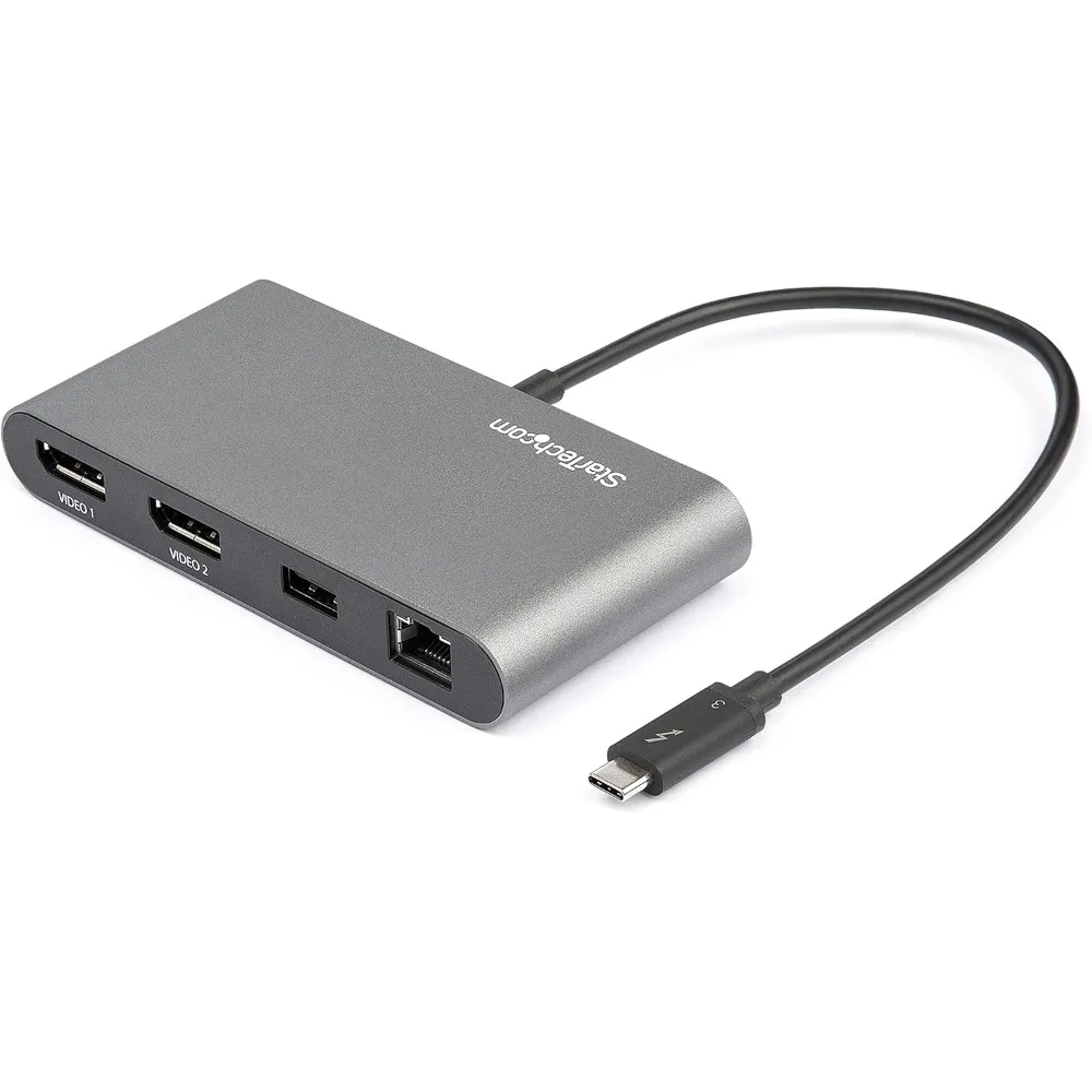 محطة إرساء Thunderbolt 3 محمولة مزدوجة الشاشة مع HDMI 4K 60 هرتز، 2 منفذ USB-A (3.0/2.0)، جيجابت إيثرنت - 11 بوصة