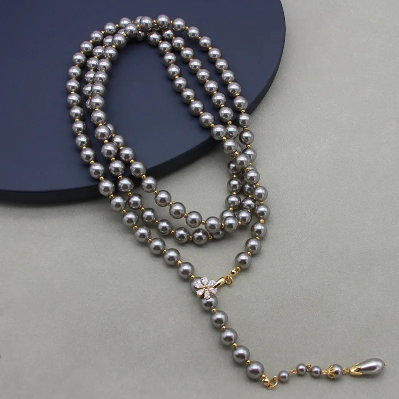 High grade gray, multiple pearl wearing, long chain, cold and high-end