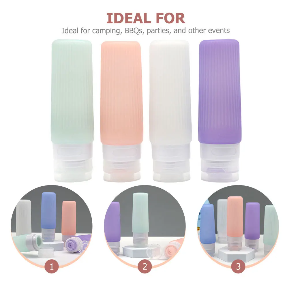 

4Pcs Reusable Silicone Squeeze Bottles Travel Lotion Containers Portable Toiletries Dispensers for Makeup Remover and Toner