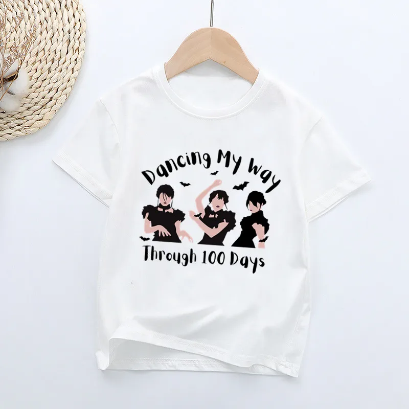 Cotton Children Clothing Wednesday Addams Print Kids T Shirt Girls Summer Tops Baby Boys Clothes Children Short Sleeve T-shirts