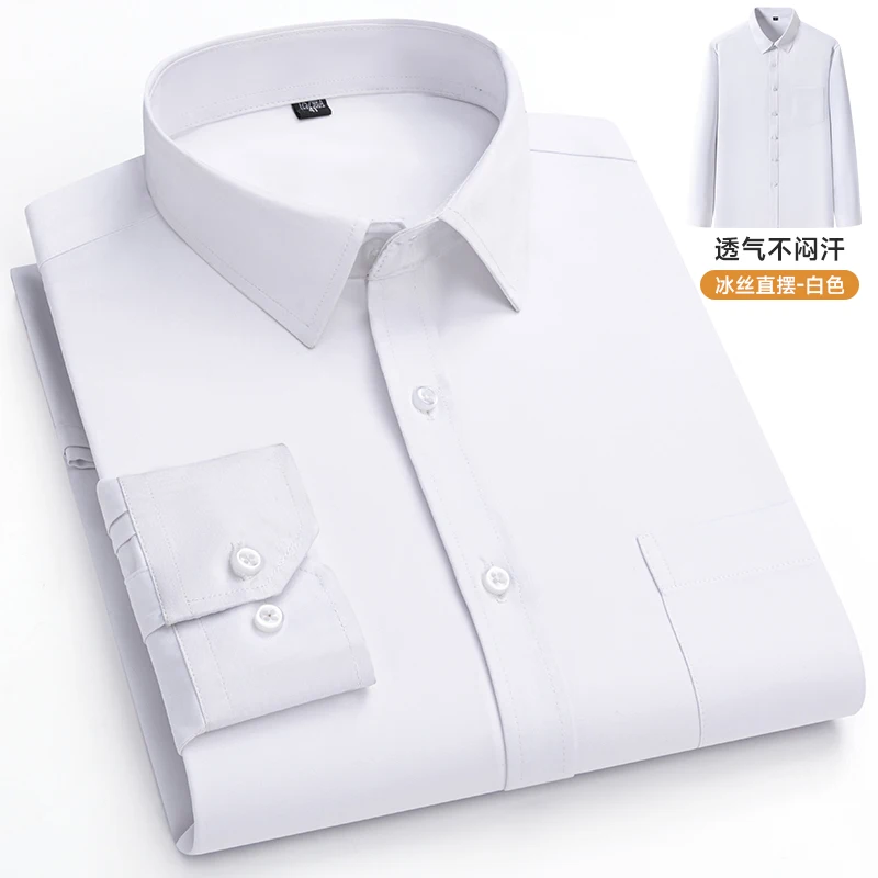 7XL Plus Size New Men Solid Color Formal Business Shirt Fashion White Non-Iron Casual Slim Solid Long Sleeve Shirt Brand Clothes