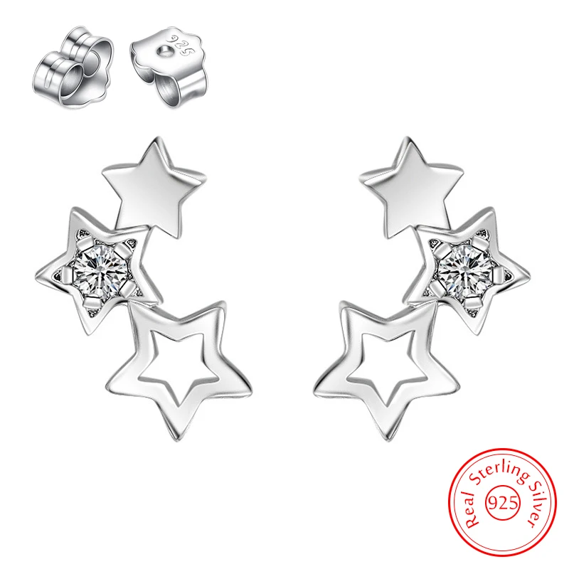 

Women's 925 Sterling Silver Fashion Jewelry New Crystal Zircon Star Stud Earrings XY0215