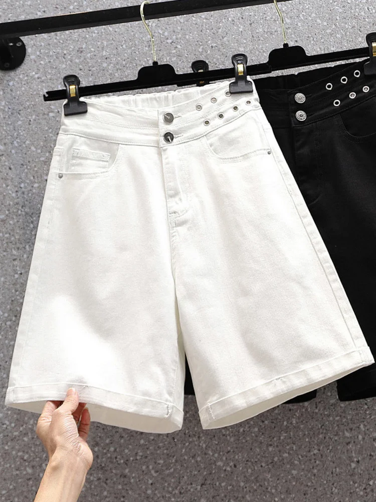 XL-5XL Oversize Elastic Denim Wide Leg Shorts Women Summer A-line Straight Loose Large size Short Jeans High Waist Casual Shorts