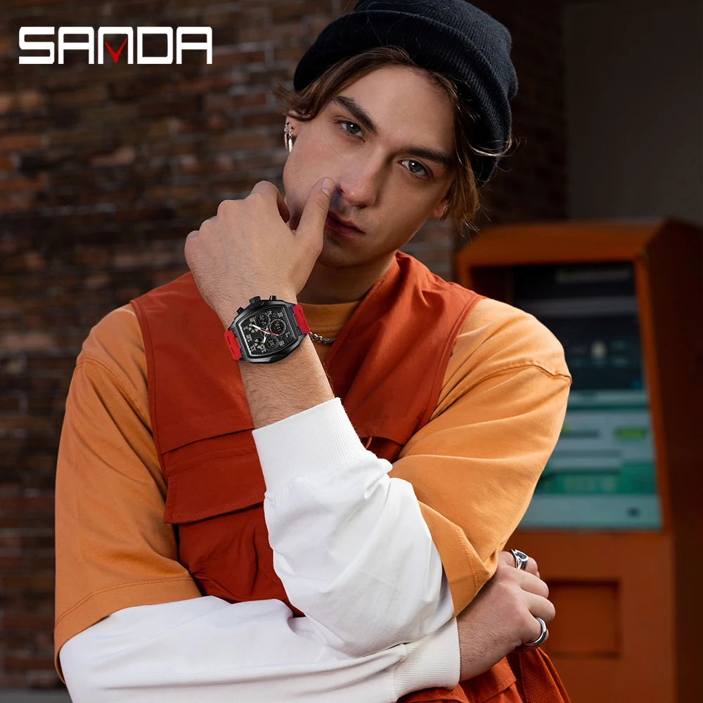 Relojes SANDA para hombre 6266 nuevo estilo barril de vino cronógrafo deportivo de moda relojes de pulsera de cuarzo luminosos reloj impermeable para hombre