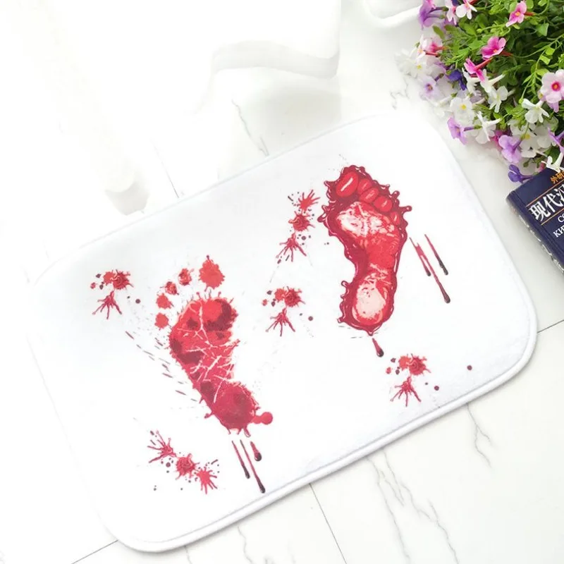 

Blood Footprints Water-absorbent Non-slip Floor Mat Creative Foot Blood Stain Carpet Spoof Horror Blood Print Door Mat