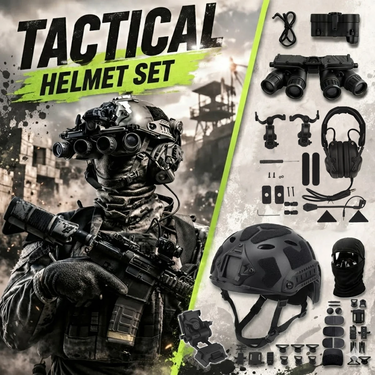 

Tactical Helmet Set with Pickup Noise Reduction Headphones Night Vision Model NVG Bracket for Outdoor Hunting Shooting Role Play