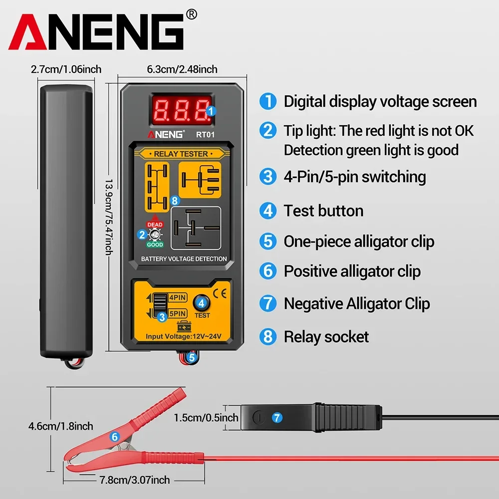 ANENG RT01 Car Relay Tester Voltage Tester Voltage Tester 11-25V Automotive LED Indicator Light Relay Diagnostic Checker tools