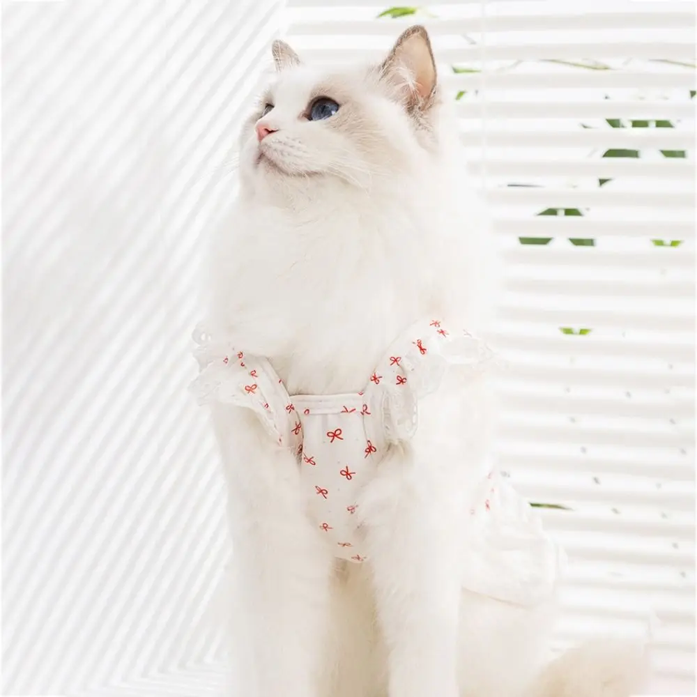 

Fashion Exquisite Bow Print Dog Dress Breathable Cute Lace Cat Skirt Soft Dog Princess Dress Pet Supplies