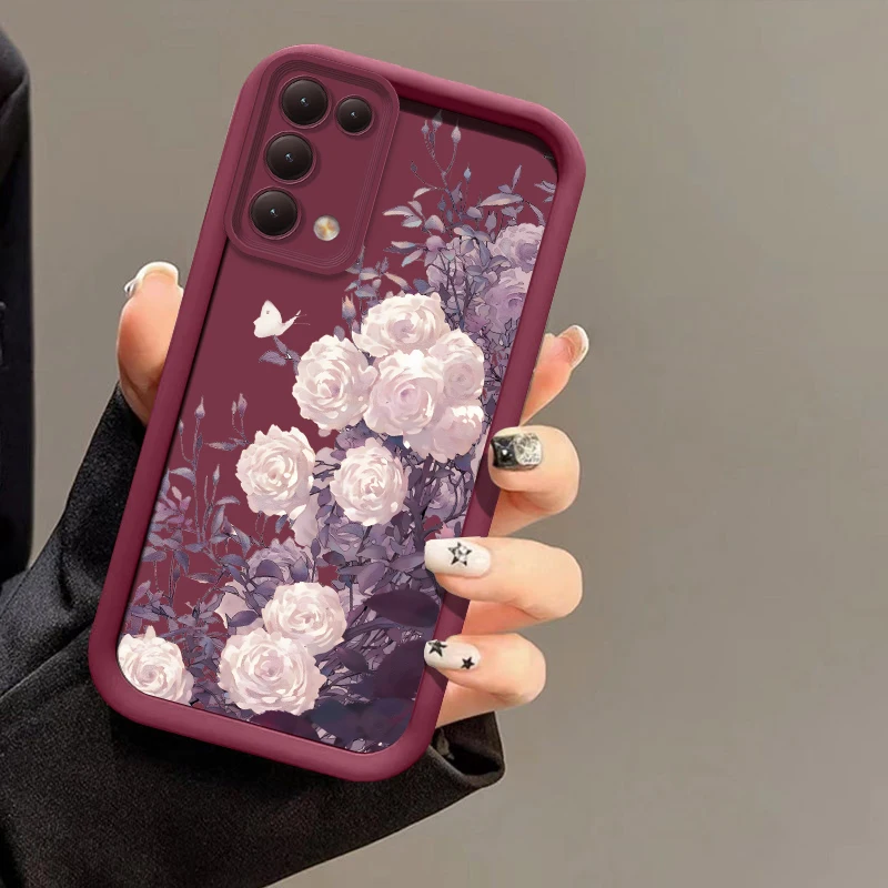 Purple Flowers Branch Case For Xiaomi 14 14T Pro 12T 11 Lite NE Camera Lens Protection Silicone Shockproof Soft Phone Cover Capa