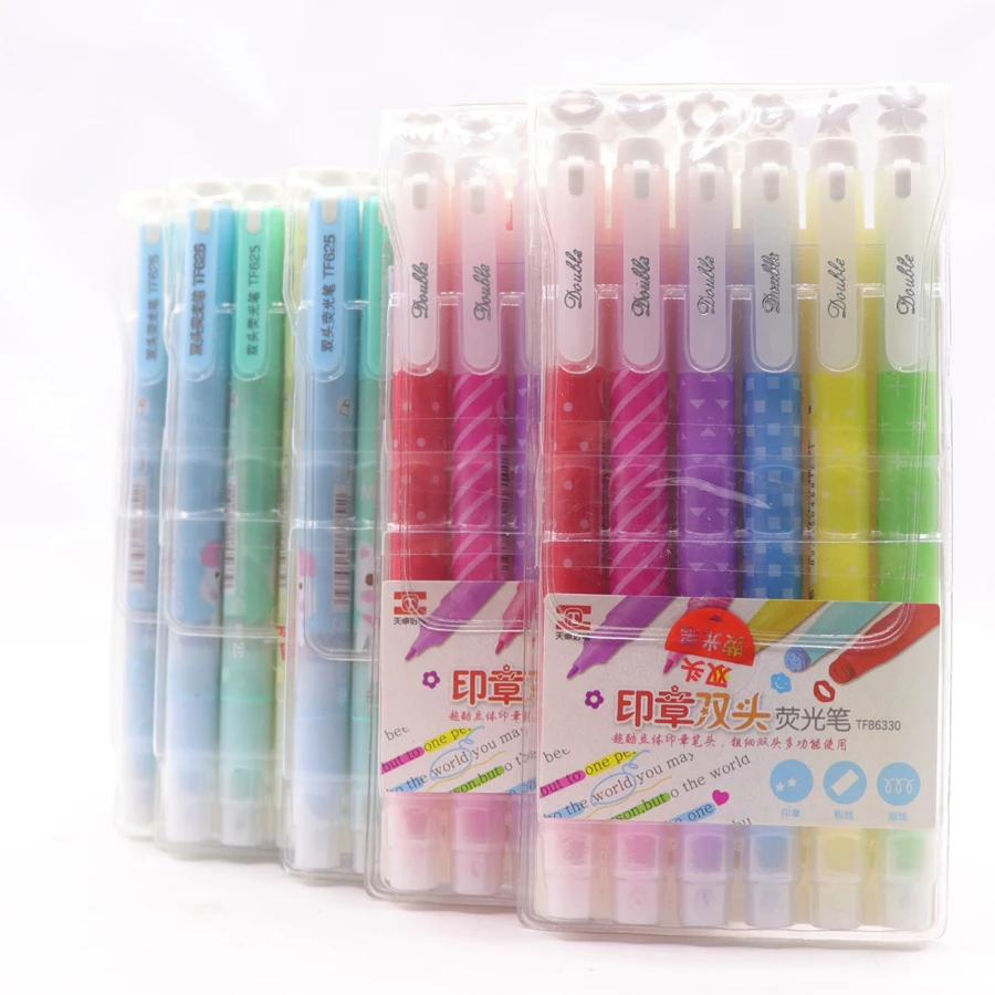 6pcs Dual Headed Highlighter Kawaii Animal Color Comic Pen DIY Diary Pastel Highlighter Set for Kids Art Painting Color Pens
