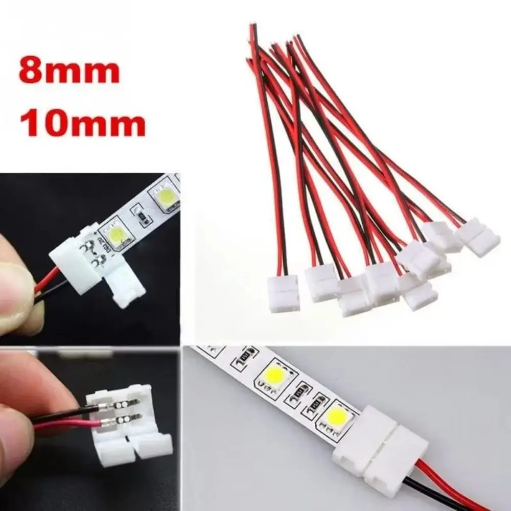 No Soldering 2 Pin LED Strip Connector 8mm 10mm Quick Connection Solder Free LED Strip Adapter Single Head Power Wire Connector