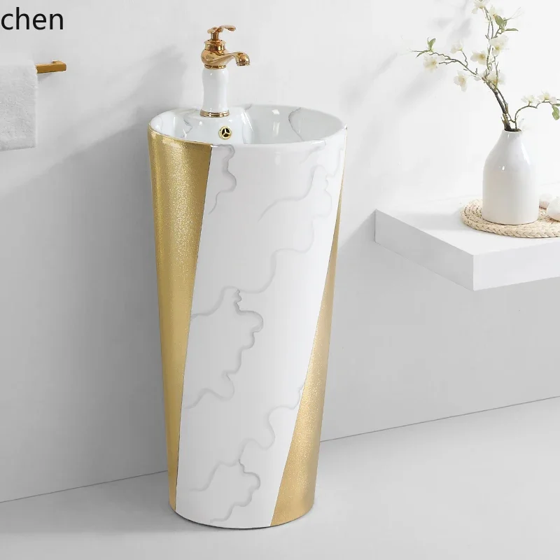 Y17- column basin, golden light luxury wash basin, floor-to-ceiling wash, ceramic wash, integrated one-piece