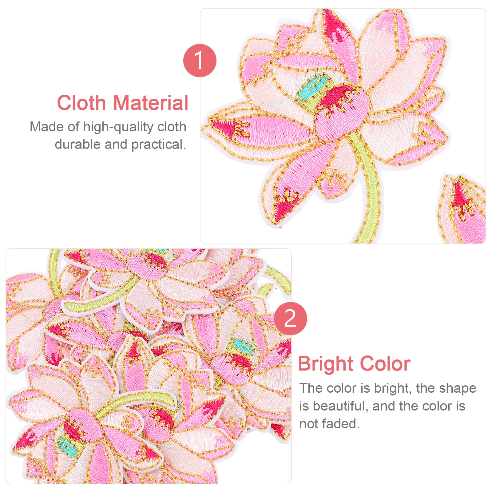 

10Pcs High-Quality Lotus Embroidery Patches Iron On Flower Designs for Creative Garment Decoration