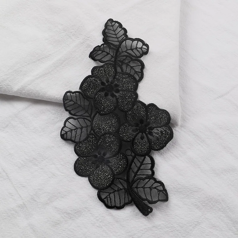 1Pc Black Water Soluble Embroidery Lace Flower Cloth Stickers Clothes Wedding Dress Appliques Sew Patch 20*11cm