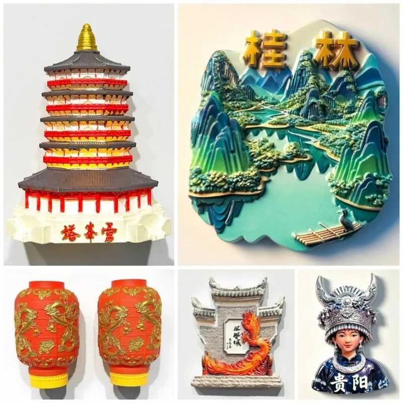 China Souvenirs Chinese New Year Lantern Fridge Magnets Hangzhou Leifeng Tower Guiyang Fenghuang Ancient Town Fridge Stickers