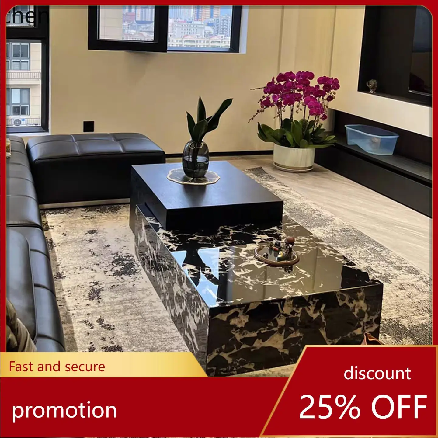 

YFY Minimalist Marble Coffee Table for Living Room, Suitable for Various Sizes of Homes, High-End Simple Modern Combination