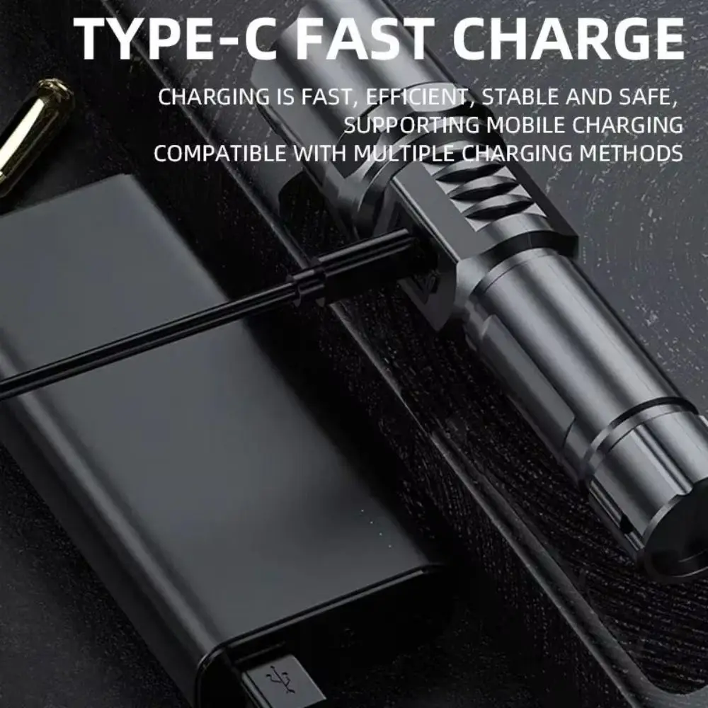 2025 3 Lighting Modes Super Bright LED Flashlight USB C Rechargeable Retractable Torch Zoom Flashlights Camping