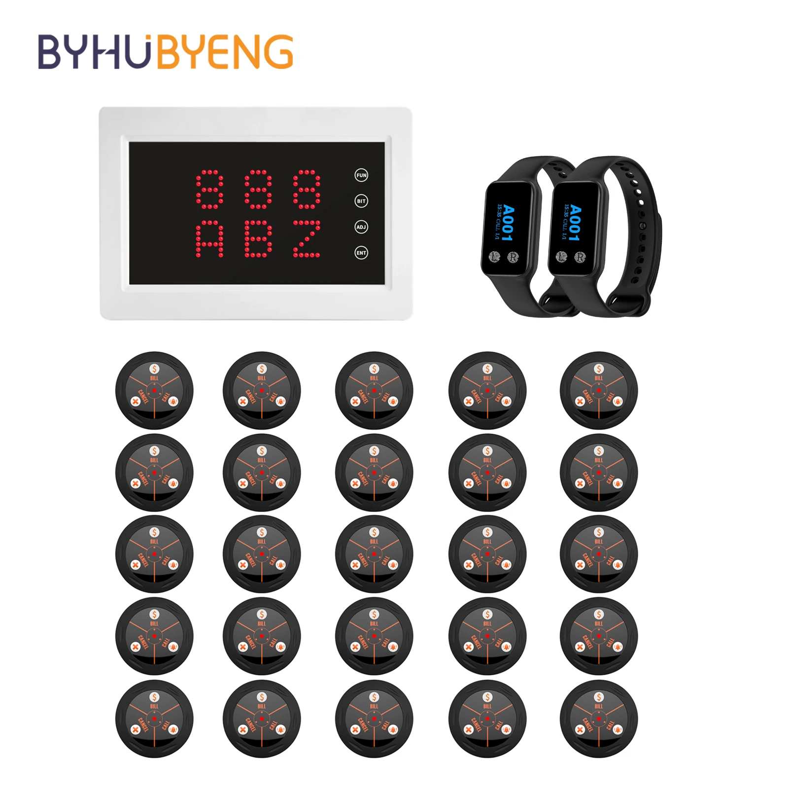 BYHUBYENG Draadloos oproepsysteem Horlogeontvanger Beller Wachthorloge Pager met belknoppen voor Restaurant Cafe Hotel