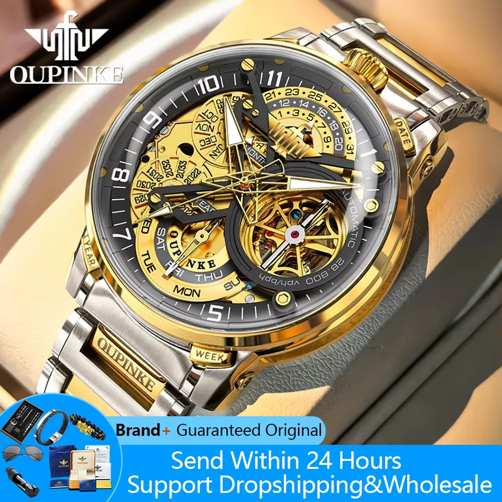 

OUPINKE 3278 Original Men Watch Fashion Luxury Business Mechanical Watch For Men Transparent Hollowed Automatic Wristwatch Reloj
