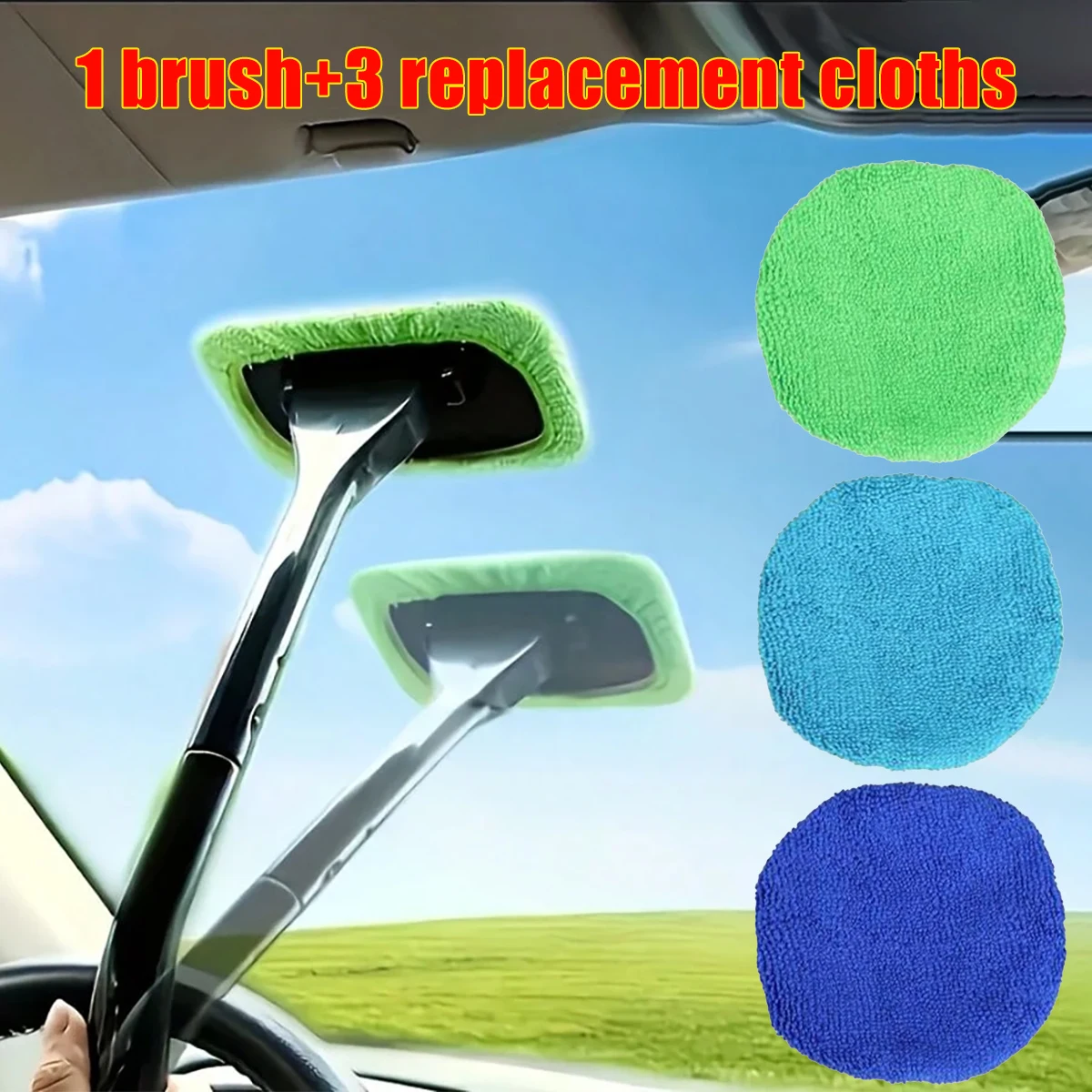

Щетка для автомобильных окон 2-в-1 с 3 сменными тканевыми чехлами — щетка для проти запотевания и инструмент для удаления пыли