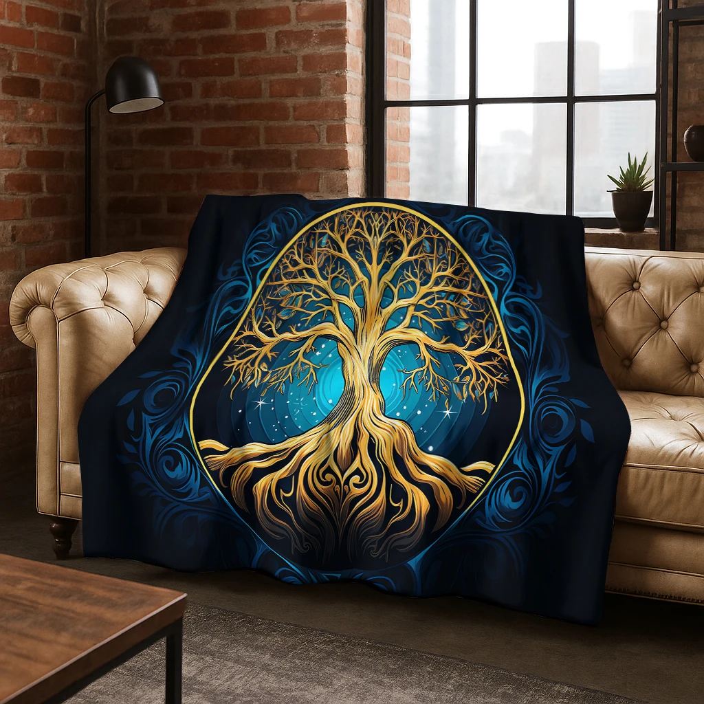 Nature Viking Yggdrasil Flanelldecke mit nordischem Baum des Lebens, weiche warme Decke für Schlafzimmer, Wohnzimmer, Reisen, Camping, Picknick