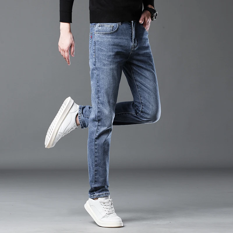 Jeans compridos com elástico reto masculino, seção grossa, calça empresarial solta, moda casual, tamanho grande, outono e inverno, 2024