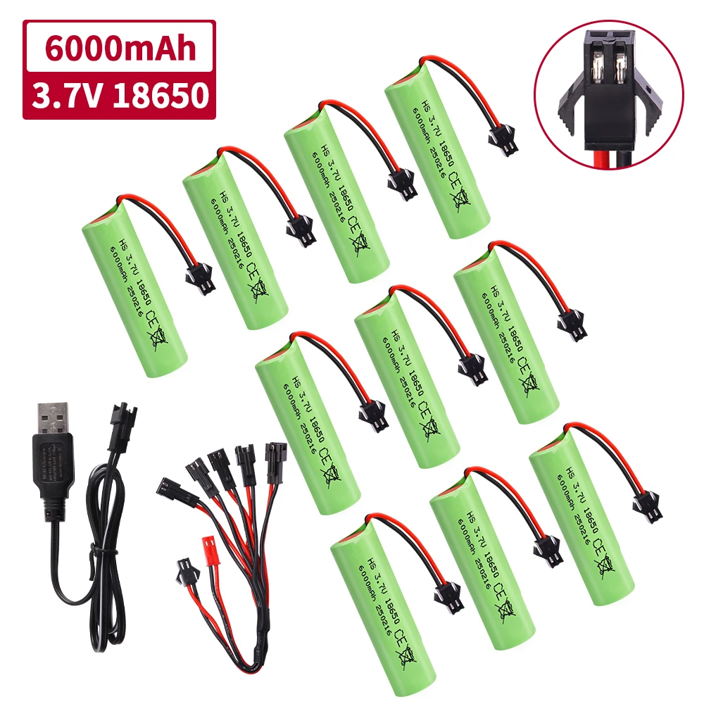 Akumulator 3.7V 18650 6000mah do samochodu kaskaderskiego RC Q85 Q70 Rc Car Toys SM-2P Plug RC Boat Car Water soft Gun Batteries Parts