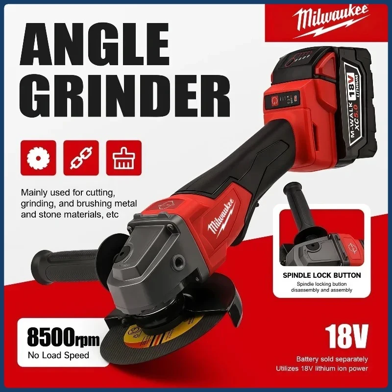 Milwaukee Winkelschleifer 125 mm Akku-Polier-Schneidemaschine Schleifer Paddelschalter No-Lock High Power Elektrowerkzeuge