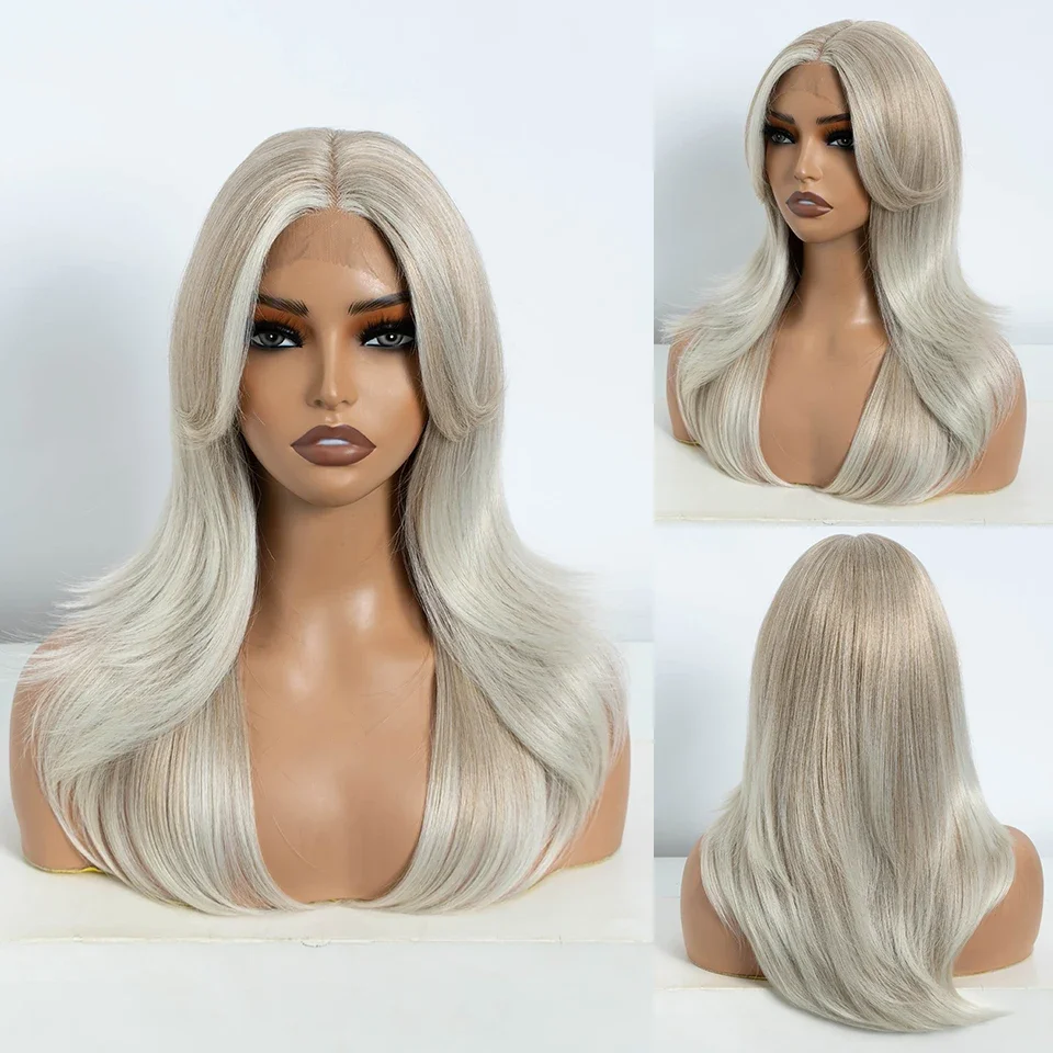 VRIJHEID Rechte Synthetische Lace Front Pruiken Voor Zwarte Vrouwen Ombre Blond Bruin Kant Pruik 20 Inch Pruik Met Pony Cosplay Kant Pruik