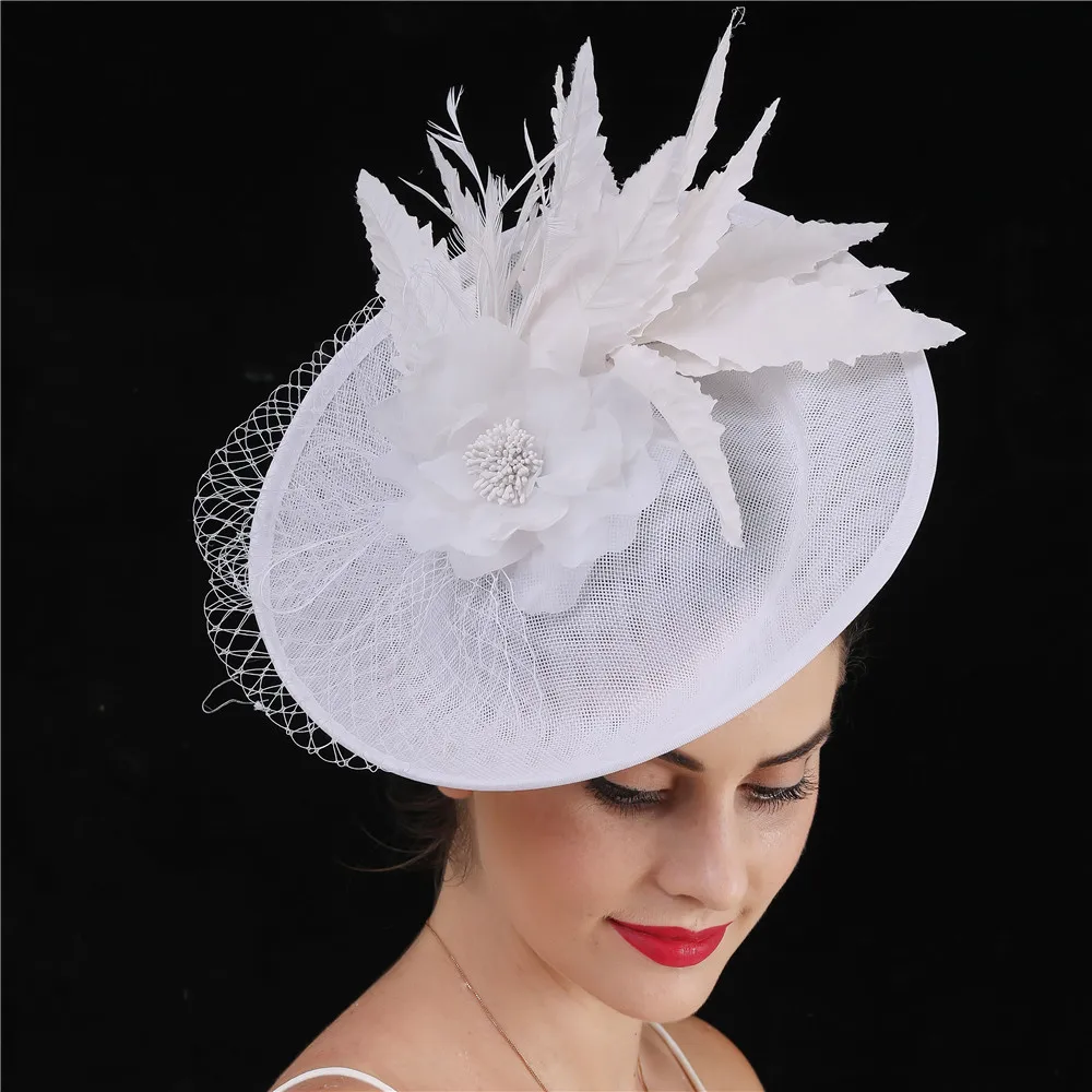 

Elegant Women Fashion Wedding Hat Fascinator Veils Hair Accessories Church Cocktail Race Derby Headwear With Leaf Chapeau Cap