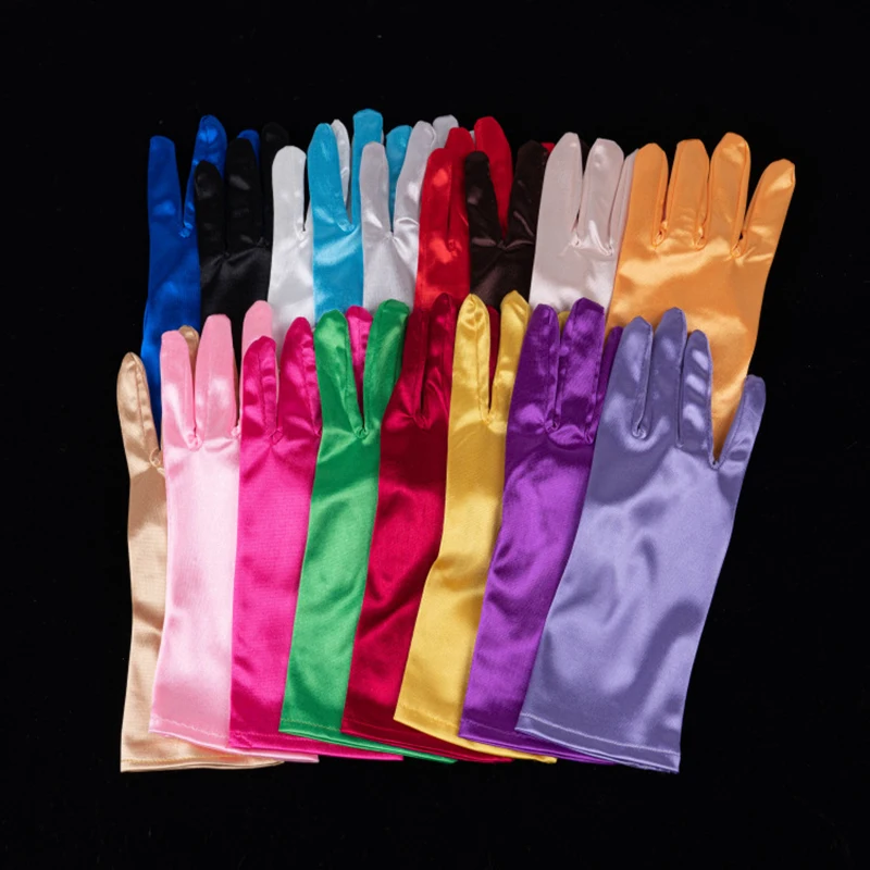 Gants en satin pour robe de mariée pour femme, mitaines courtes pour Rhde promo, performance de danse, Halloween, noir, commande, L78