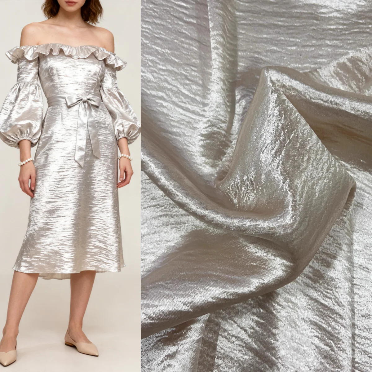 

Wrinkle resistant Champagne Light Apricot Water ripple Texture Imitation Acetate Satin Fabric Dress Top Dress Fabric