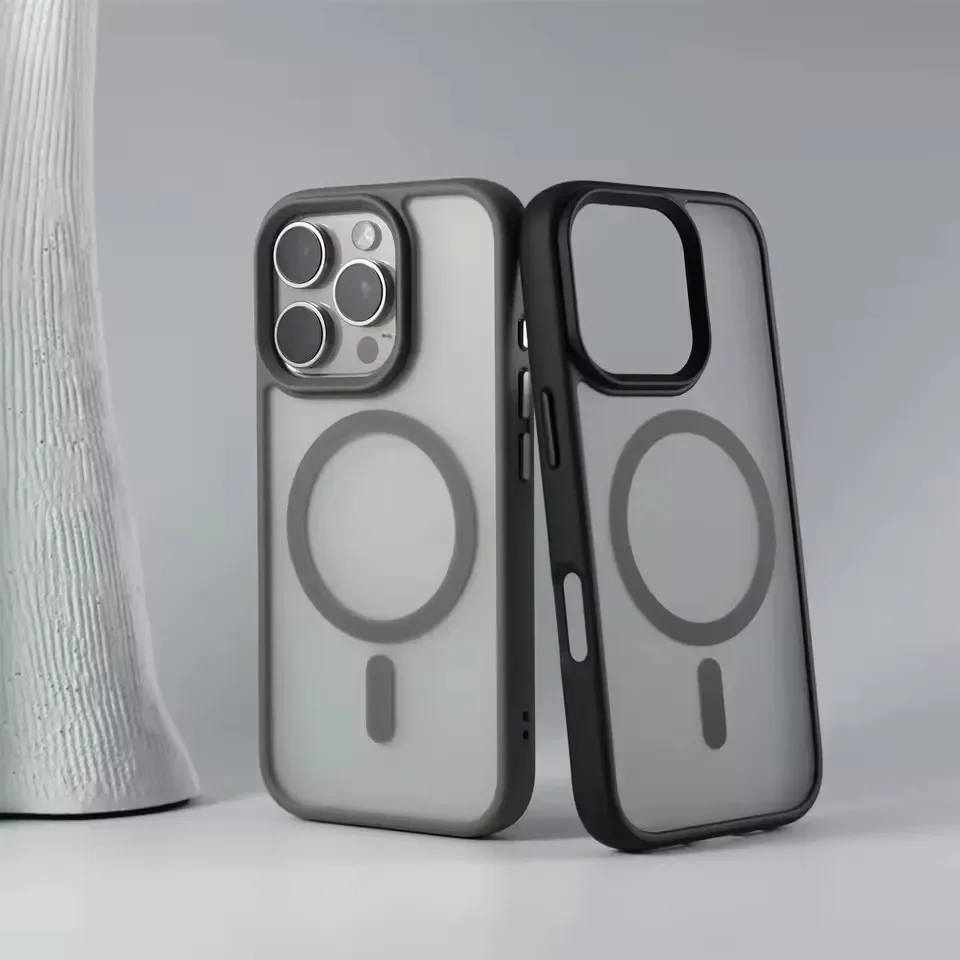 Magnetic Luxury Matte Translucent Armor Shockproof Case For iPhone 16 15 14 Pro Max 16Pro 15ProMax Magsafe Wireless Charge Cover